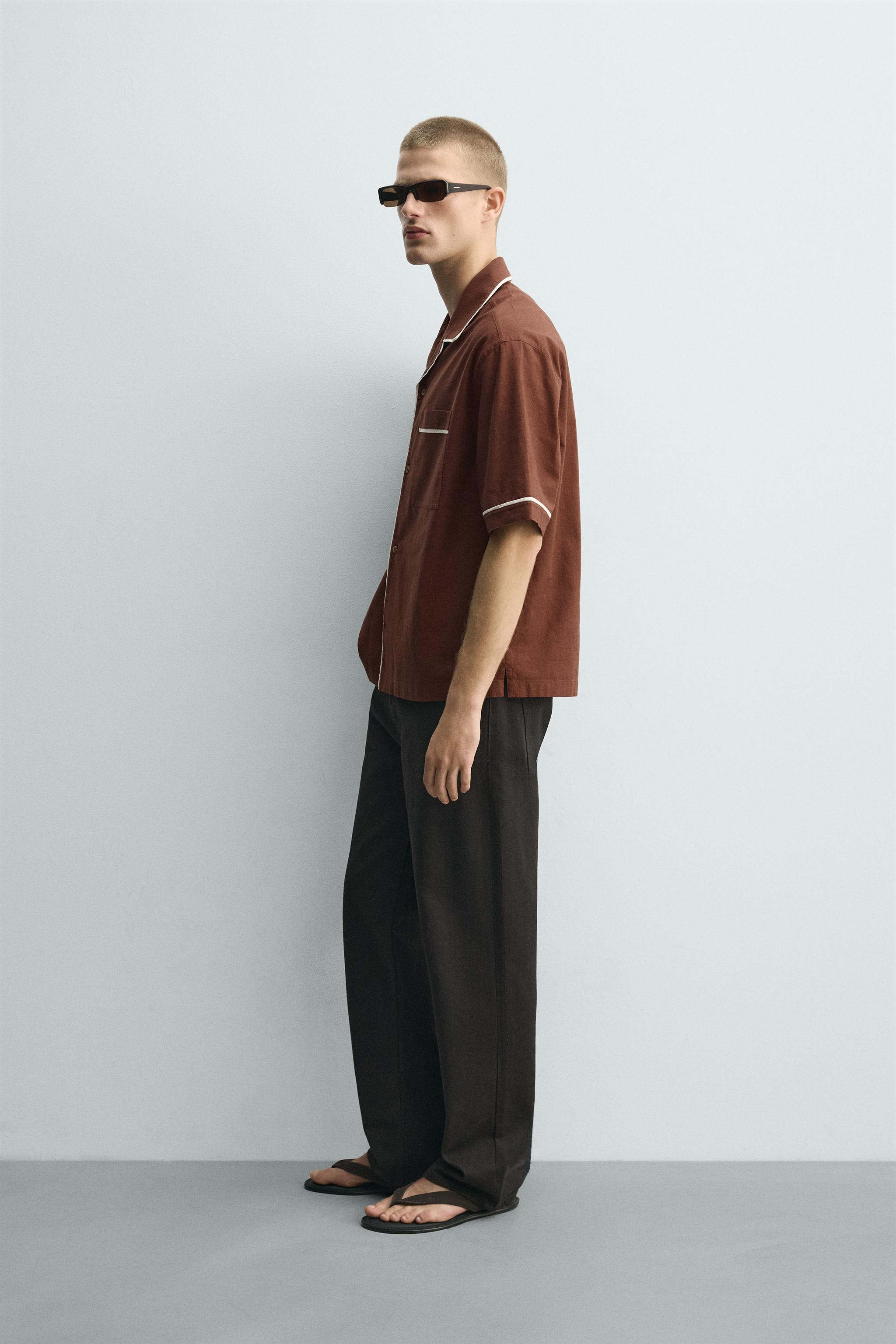 RELAXED FIT SHIRT WITH CONTRAST PIPING